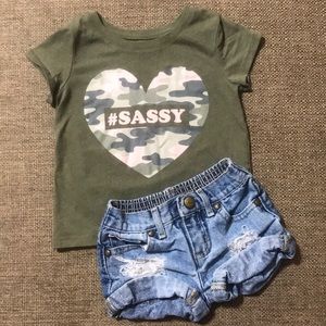 Toddler Girl Distressed Shorts & Tee
